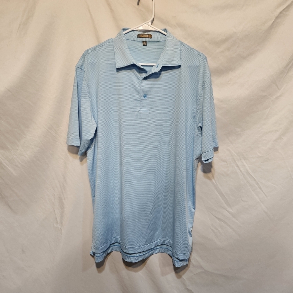 Peter Millar Summer Comfort Size L Performance Jersey Polo Shirt Blue Whitestrip